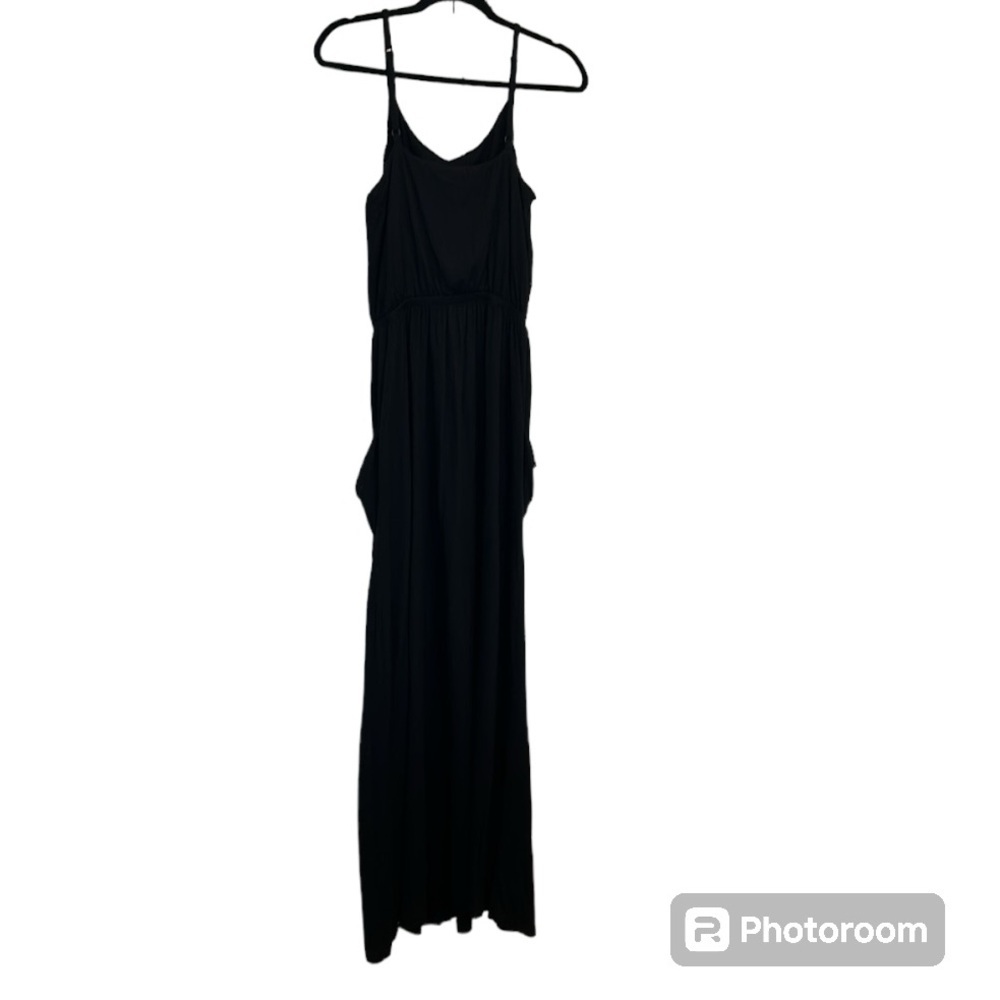 Gap Maxi Knit Sun Dress Draped Pockets Spaghetti Straps Black Women Size S